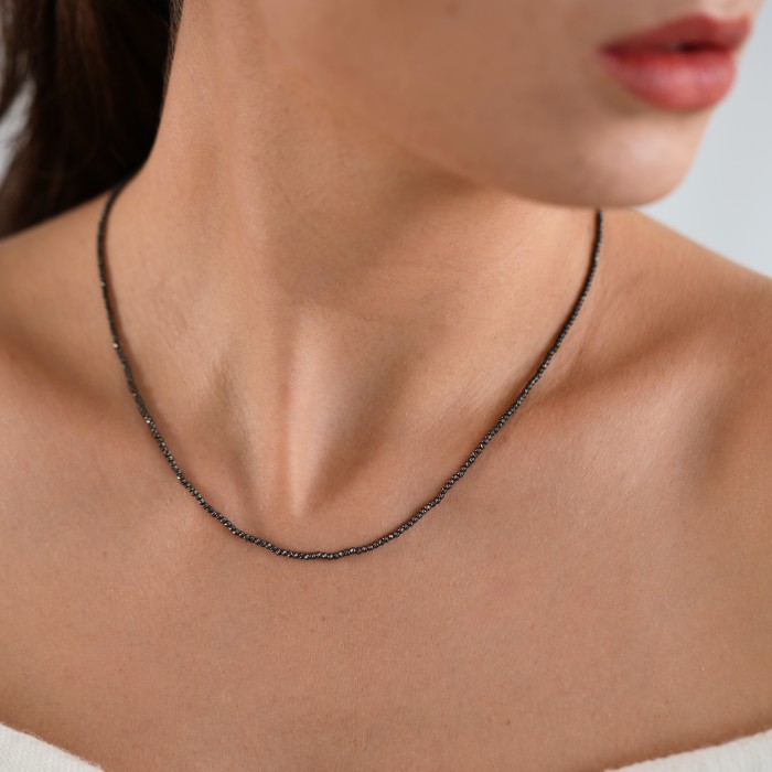 Halskette aus 18 Karat Gold mit Diamantkugeln und Rutheniumbeschichtung