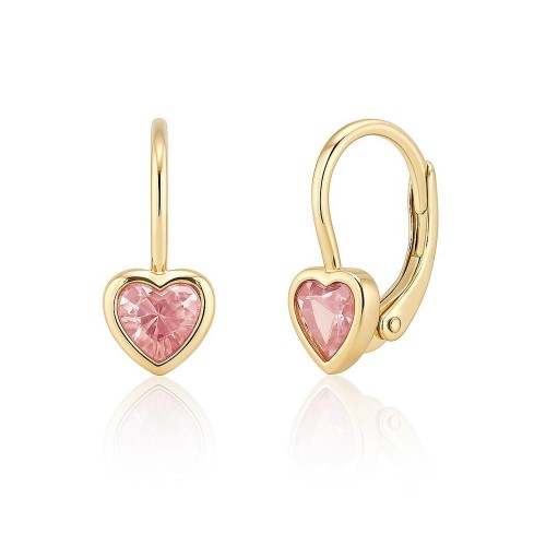 Cercei cu Tortite pentru Copii din Aur Galben de 14K cu Zirconia, Inima Roz