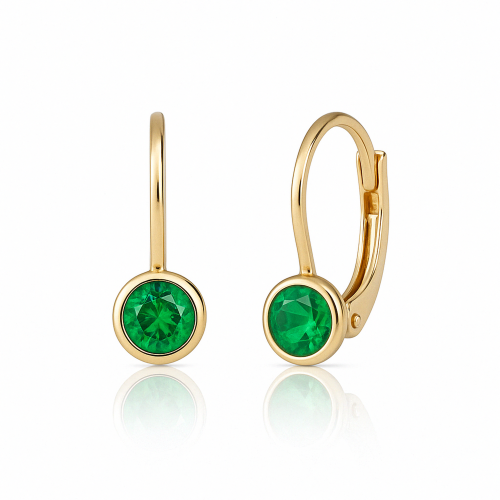Cercei cu Tortite pentru Copii din Aur Galben de 14K cu Zirconia Verde