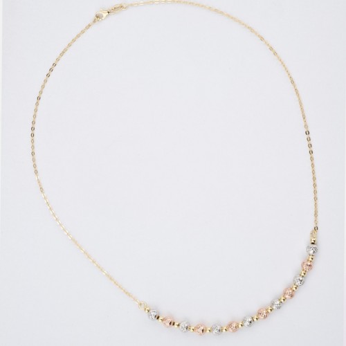 Colier din Aur Galben, Alb, Roz de 18K cu Bile Diamantate