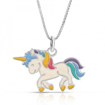 Colier Pentru Copii Unicorn Multicolor din Argint 925, Placat cu Rodiu și Email
