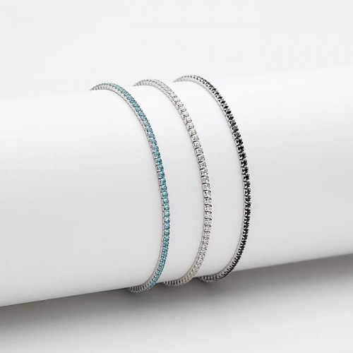 Bratara Tennis din Argint 925 placată cu Rodiu și Pietre Cubic Zirconia Turcoaz, 1.5mm