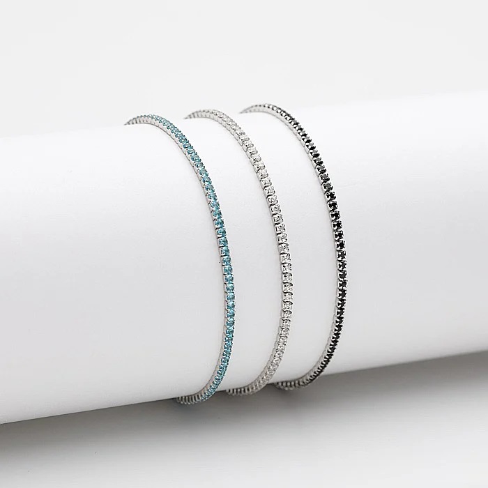 Bratara Tennis din Argint 925 placată cu Rodiu și Pietre Cubic Zirconia Turcoaz, 1.5mm