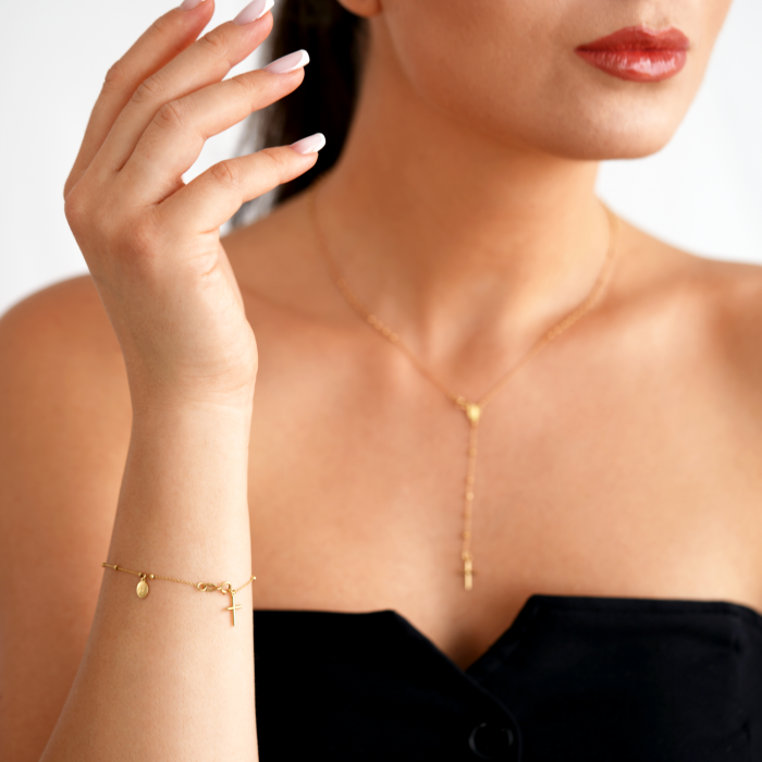 Colier Rozariu din Aur Galben de 18 Kt cu Bile Diamantate