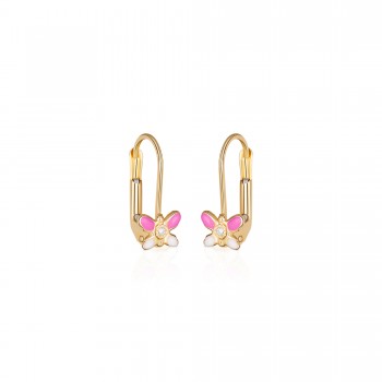 Cercei cu Tortite pentru Copii din Aur Galben de 18K  cu Diamante de 0.05ct si Fluture