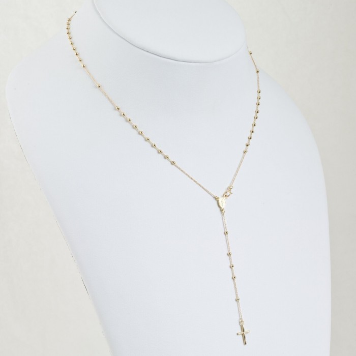 Rozariu 42 cm din Aur Galben de 18K cu Bile Diamantate si Lant Diamantat