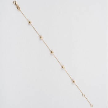 Bratara din Aur Galben de 14K cu Bile si Lant Diamantat, Ajustabila