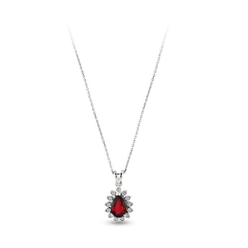 Malmö Halskette 14K Weißgold mit Diamanten von 0,27 Karat und Rubin von 0,86 Karat Sandra Ferretti