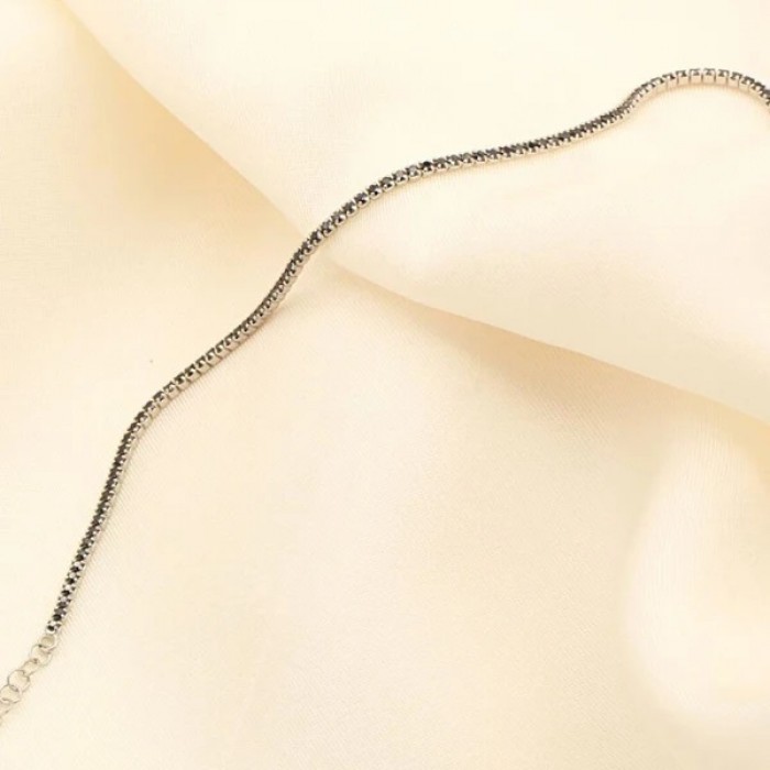 Bratara Tennis din Argint 925 placată cu Rodiu și Pietre Cubic Zirconia Negre, 1.5mm
