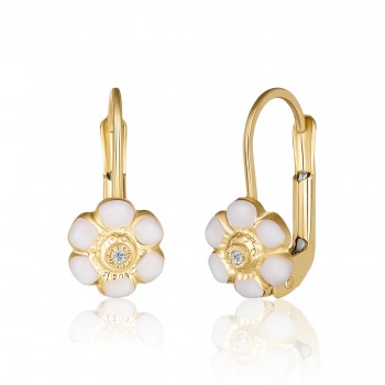 Cercei cu Tortite pentru Copii din Aur Galben de 18K  cu Diamante de 0.05ct, Floare