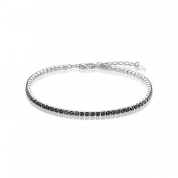 Bratara Tennis din Argint 925 placată cu Rodiu și Pietre Cubic Zirconia Negre, 2mm  Sandra Ferretti