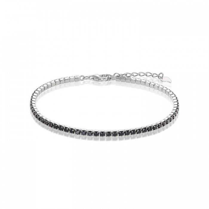 Bratara Tennis din Argint 925 placată cu Rodiu și Pietre Cubic Zirconia Negre, 2mm  Sandra Ferretti