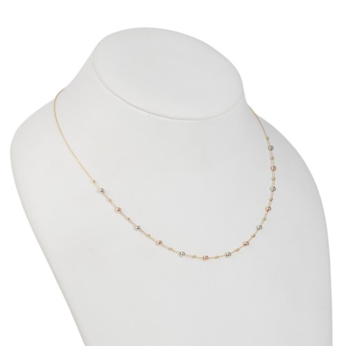 Colier din Aur Galben de 18K cu Lant Diamantat si Bile Multicolore Albe, Roz, Galbene