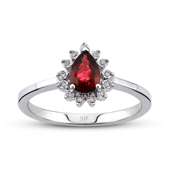 Malmö- Ring 14K Weißgold mit Diamanten von 0,27 Karat und Rubin von 0,75 Karat Sandra Ferretti