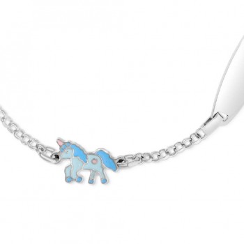 Bratara cu Placuta Pentru Copii Unicorn Albastru din Argint 925, Placat cu Rodiu și Email