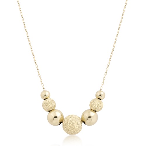 Halskette aus 14 K Gelbgold mit glasierten Kugeln und glatten Kugeln