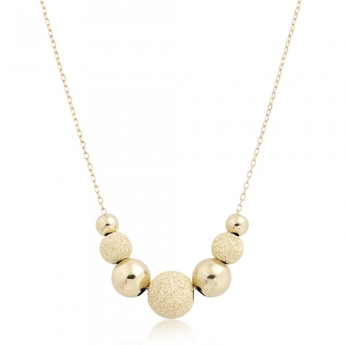 Halskette aus 14 K Gelbgold mit glasierten Kugeln und glatten Kugeln