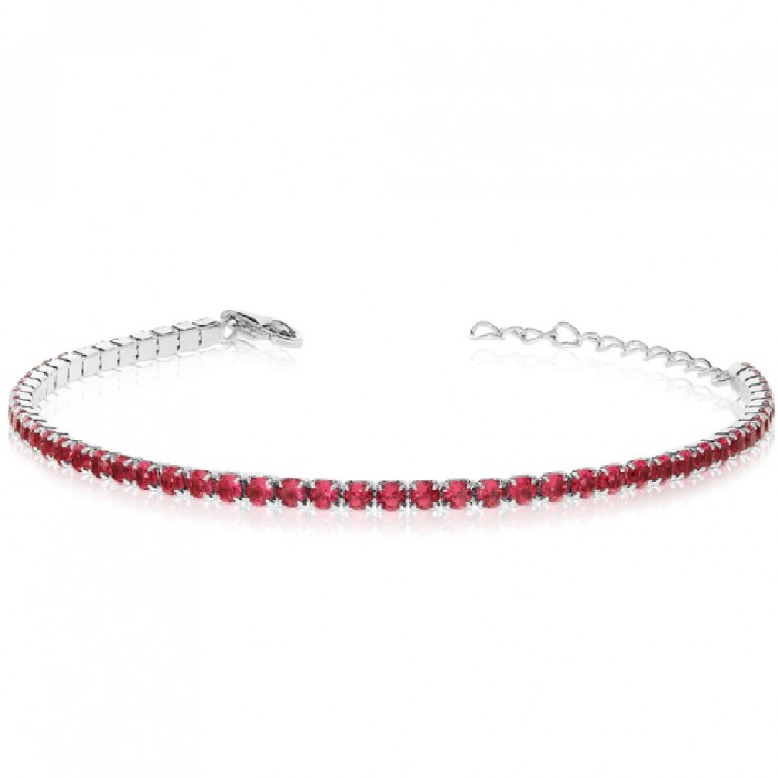 Bratara Tennis din Argint 925 placată cu Rodiu și Pietre Cubic Zirconia Rosii, 1.5mm
