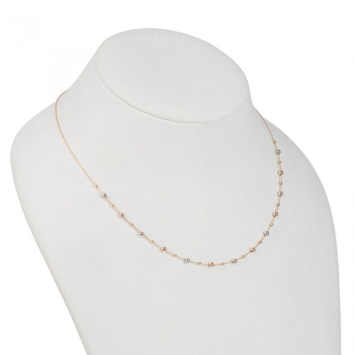 Colier din Aur Galben de 18K cu Lant Diamantat si Bile Multicolore Albe, Roz, Galbene