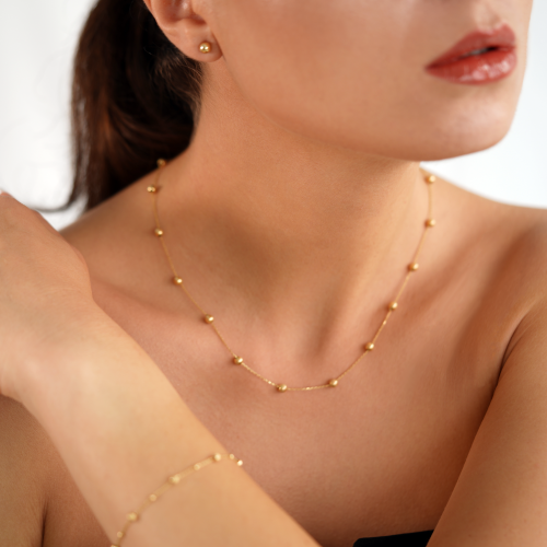 Bratara din Aur Galben de 18K cu Bile Diamantate si Bile Satinate