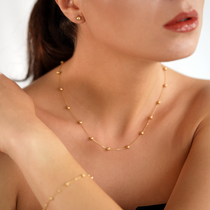 Bratara din Aur Galben de 18K cu Bile Diamantate si Bile Satinate