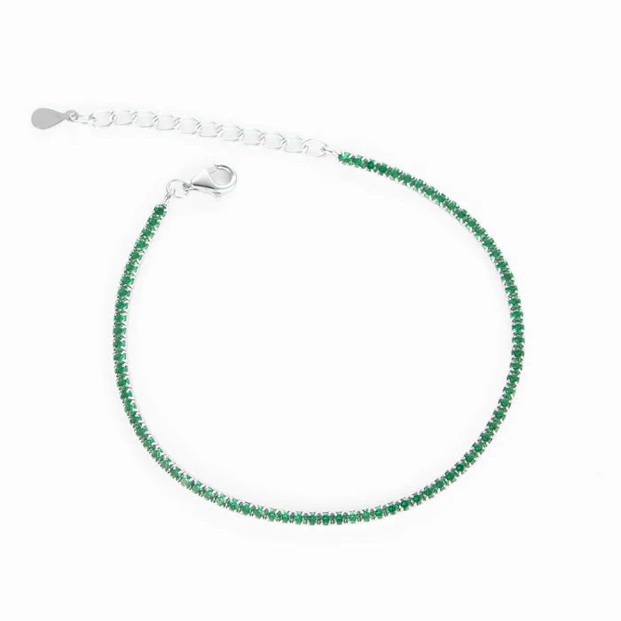 Bratara Tennis din Argint 925 placată cu Rodiu și Pietre Cubic Zirconia Verzi, 1.5mm  Sandra Ferretti