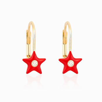 Cercei cu Tortite pentru Copii din Aur Galben de 18K  cu Diamante de 0.05ct, Stea