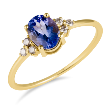 Vilnius- Ring 14K Gelbesgold mit 0,09 Karat Champagnerdiamant und 0,85 Karat Tansanit Sandra Ferretti