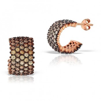 Cercei din Argint 925 Placati cu Rodiu Roz și Cinci Randuri Pietre Cubic Zirconia Maro Champagne  Sandra Ferretti