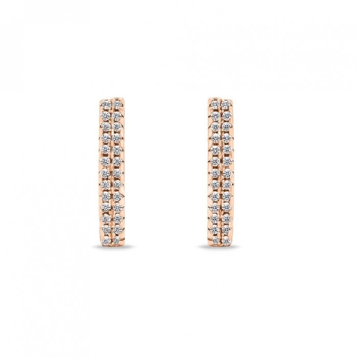 Cercei Eternity din Argint 925 Placati cu Rodiu Roz și Doua Randuri Pietre Cubic Zirconia Transparente