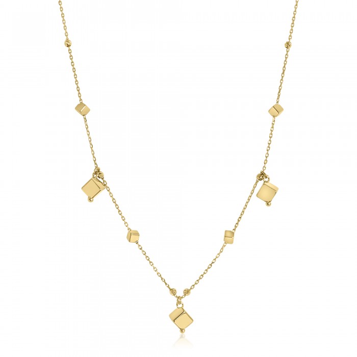 Halskette aus 18 Karat Gelbgold mit Diamantwürfeln und -kugeln