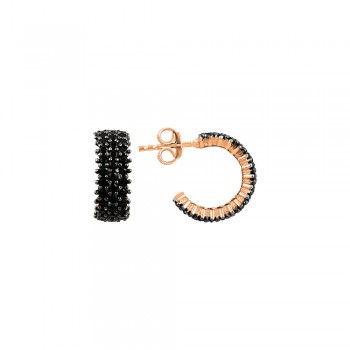 Cercei Eternity din Argint 925 Placati cu Rodiu Roz și Trei Randuri Pietre Cubic Zirconia Negre  Sandra Ferretti