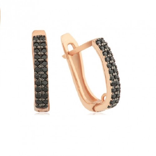 Cercei Eternity din Argint 925 Placati cu Rodiu Roz și Doua Randuri Pietre Cubic Zirconia Negre  Sandra Ferretti