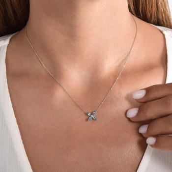 Cracovia-Halskette 18K Weißgold mit 0,03 Karat Diamanten und 0,78 Karat Blautopas Sandra Ferretti