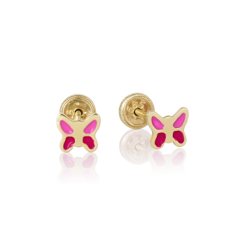 Cercei cu Protectie pentru Copii din Aur Galben de 14K Fluture