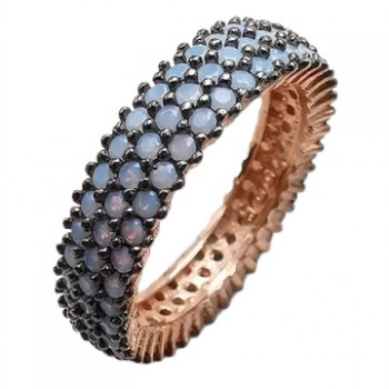 Inel Eternity din Argint 925 Placat cu Rodiu Roz și Trei Randuri Pietre Cubic Zirconia Albastre  Sandra Ferretti